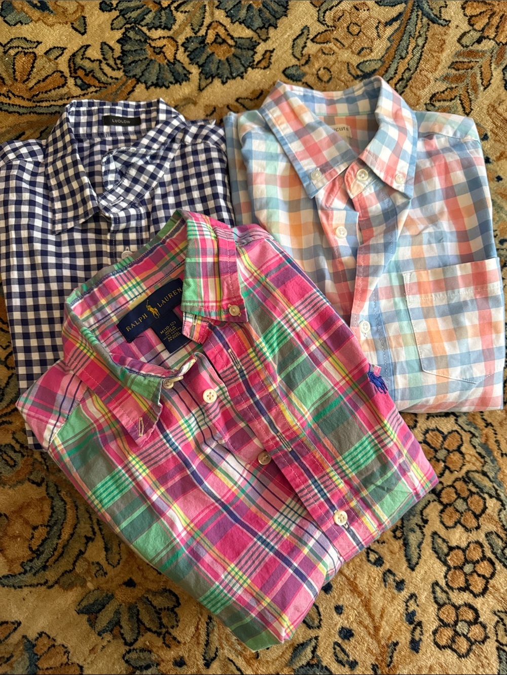 Lot of 3 boys dress shirts 8-10 Ralph Lauren Cotton Button-Down crew cuts